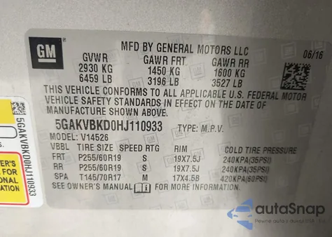 2017 Buick Enclave Leather z USA, uszkodzony, nr VIN 5GAKVBKD0HJ110933